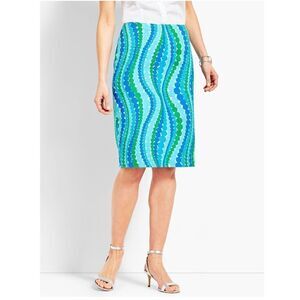TALBOTS Wavy Dots Cotton Pencil Skirt NEW Size 16  Island Turquose